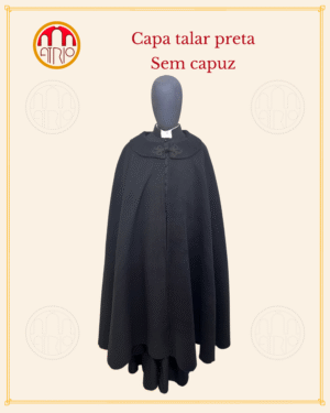 Capa talar preta sem capuz
